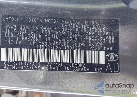 2005 Toyota Corolla Ce from USA, damaged, VIN 2T1BR32E25C438735